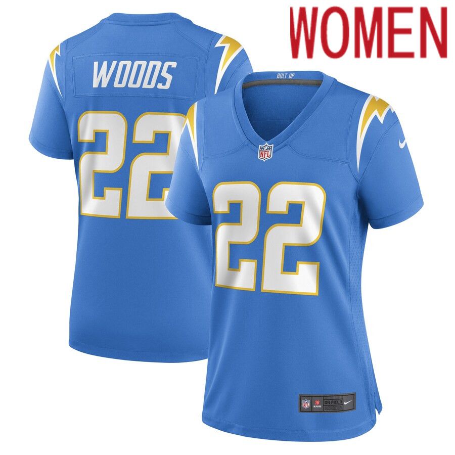 Women Los Angeles Chargers 22 JT Woods Nike Powder Blue Game Player NFL Jersey